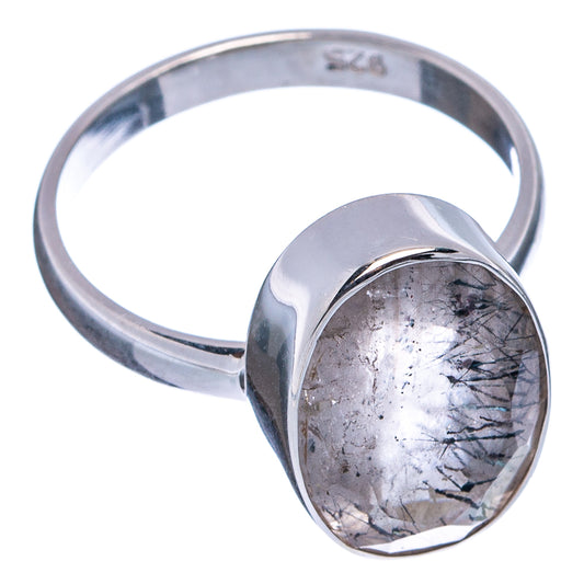 Sterling silver Cacoxenite ring with oval gray stone set in polished band, size 6.75