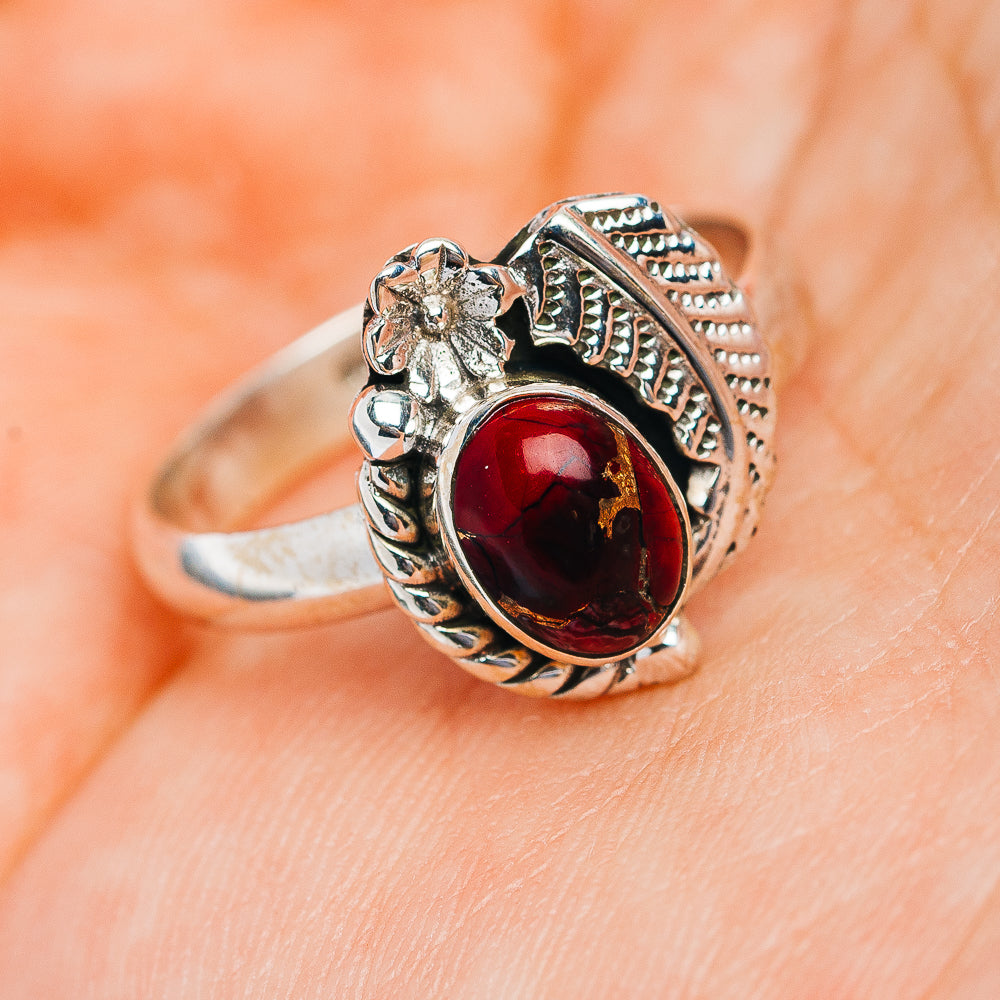 Southwestern Style Red Dahlia Turquoise Ring Size 8.75 (.925 Sterling Silver)