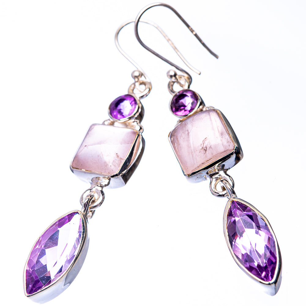 Rose Quartz, Amethyst Earrings 2 1/8" (925 Sterling Silver) E432306