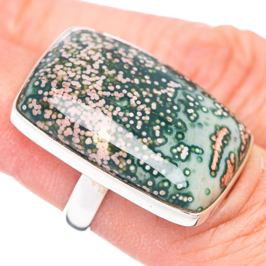 Large Premium Ocean Jasper Ring Size 6.5 Adjustable (.925 Sterling Silver)