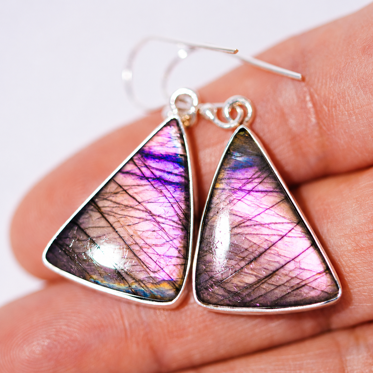 Premium Spectrolite Earrings 1 5/8" (.925 Sterling Silver)