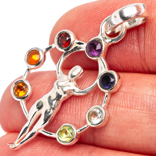 Sterling silver chakra pendant with rainbow gemstone cabochons and loop bail