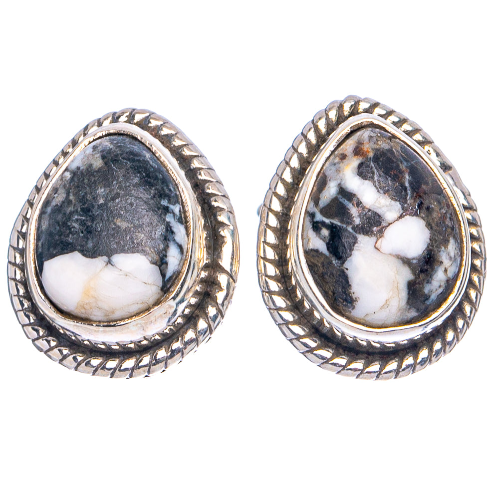 Sterling silver teardrop earrings with oval black-and-blue marbled stone and rope frame