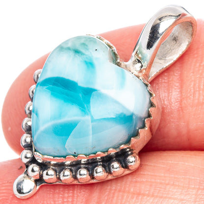 Larimar Heart Pendant 1 1/8" (925 Sterling Silver) P41767