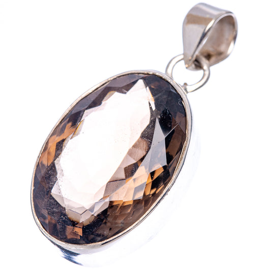Smoky quartz teardrop-oval pendant in .925 sterling silver with open bail loop