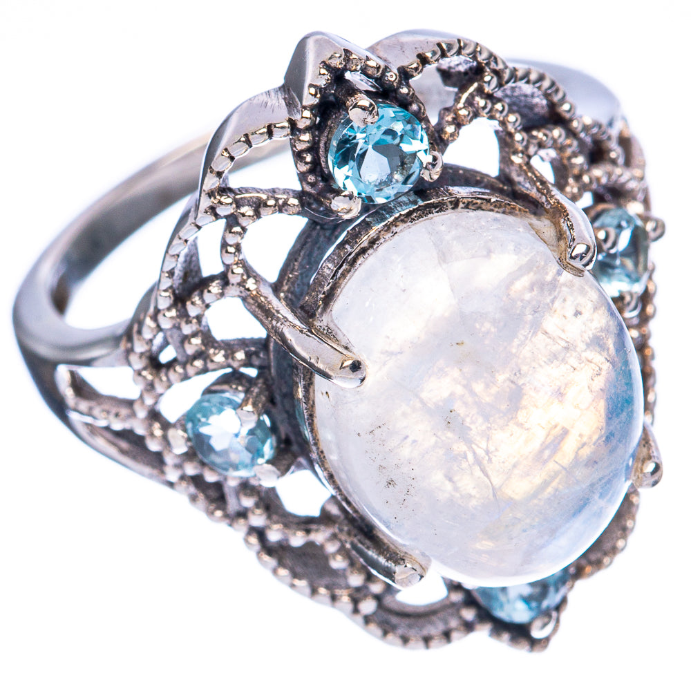 Rainbow Moonstone, Blue Topaz Ring Size 7 (925 Sterling Silver) R3029
