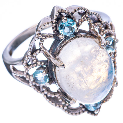 Rainbow Moonstone, Blue Topaz Ring Size 7 (925 Sterling Silver) R3029