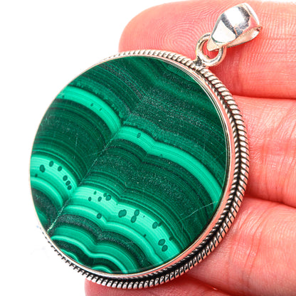 Malachite Coin Pendant 2" (925 Sterling Silver) PD38528