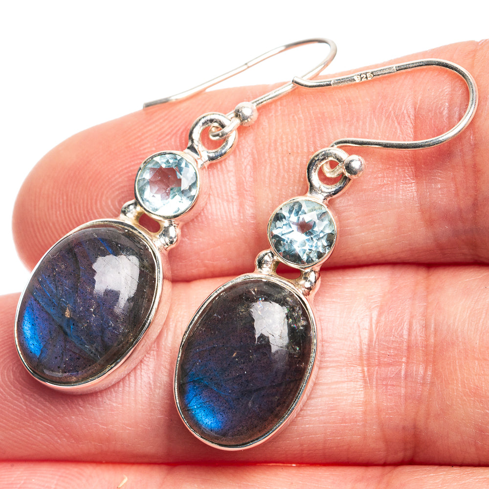 Labradorite, Blue Topaz Earrings 1 5/8" (925 Sterling Silver) E432753