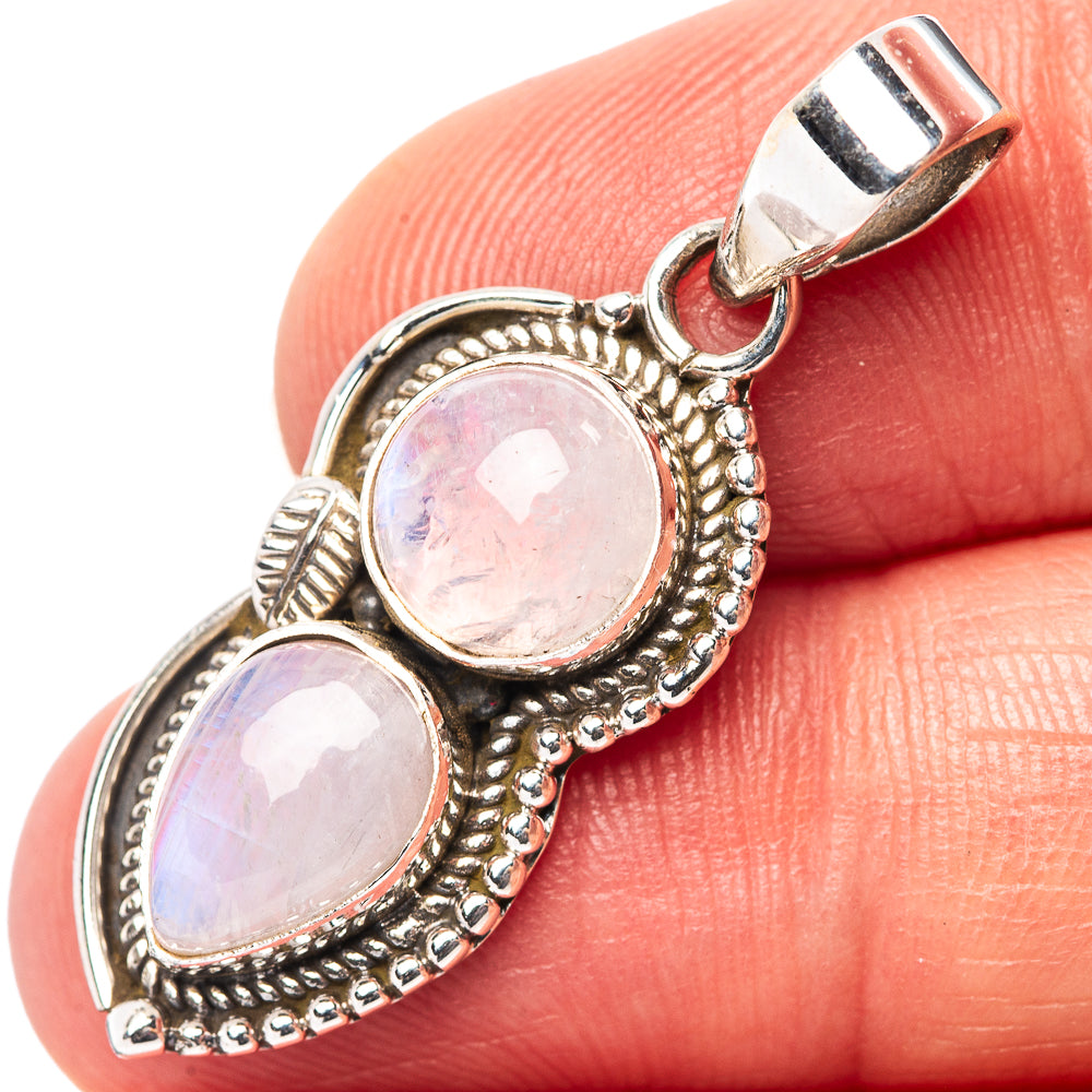 Pink Moonstone Pendant 1 3/8" (.925 Sterling Silver)