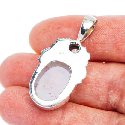 Premium Rainbow Moonstone, Garnet Pendant 1 1/2" (.925 Sterling Silver)