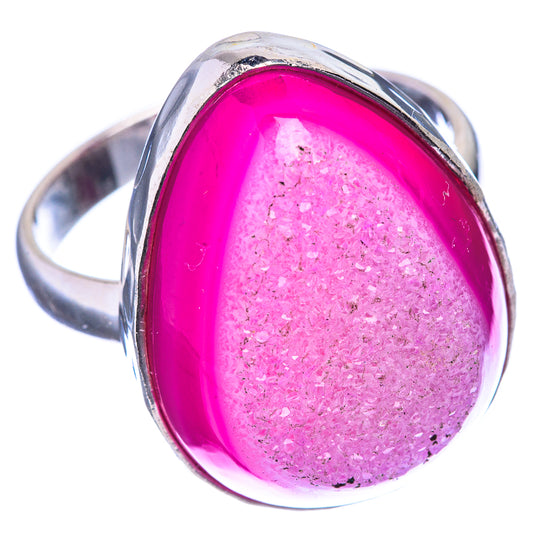 Large Pink Agate Druzy Ring Size 13.25 (925 Sterling Silver) R142750