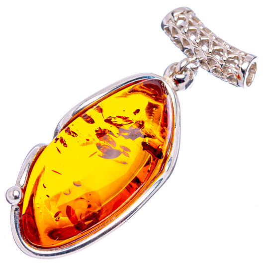Amber teardrop pendant in .925 sterling silver with side bail for chain