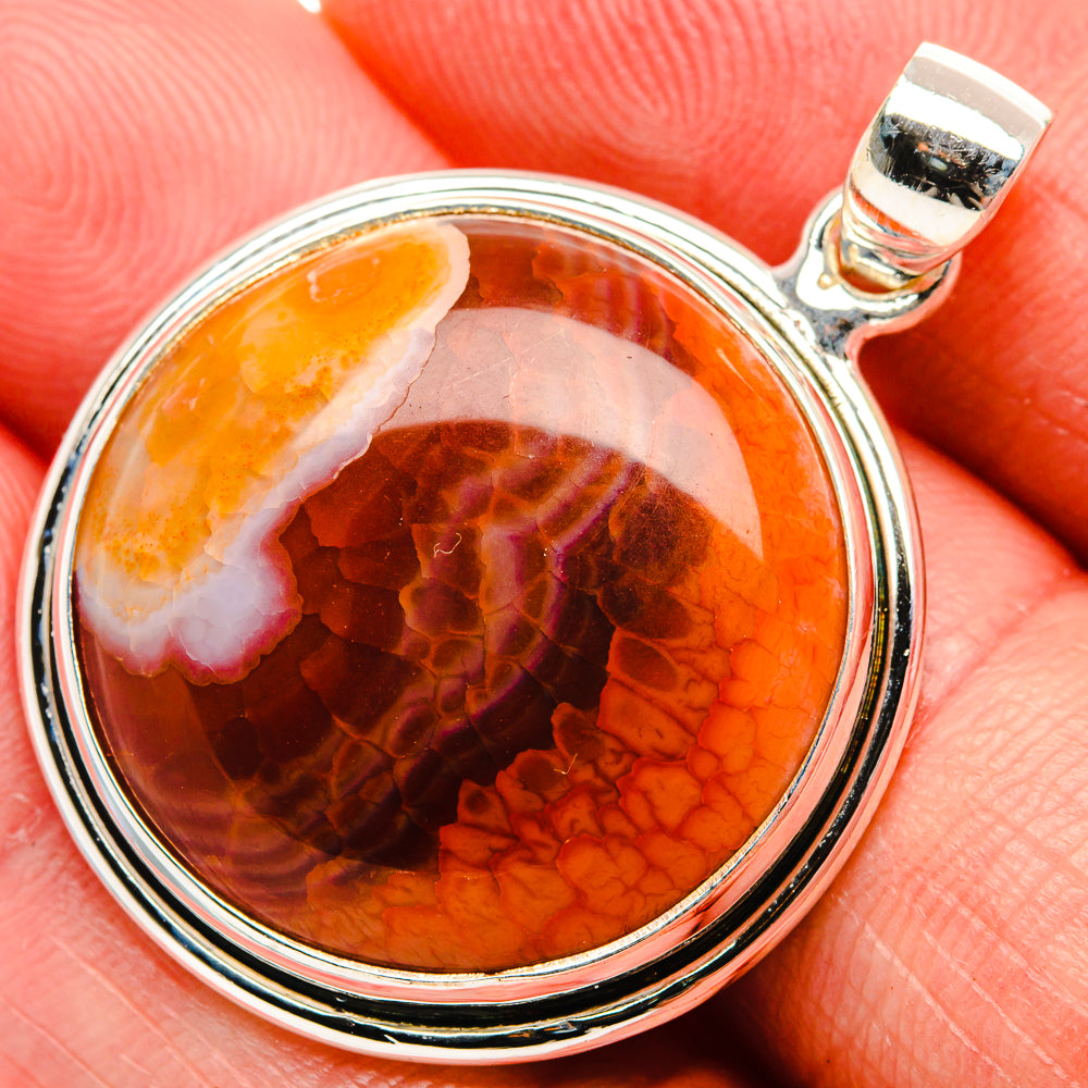 Fire Crab Agate Pendant 1 1/2" (925 Sterling Silver) PD38247