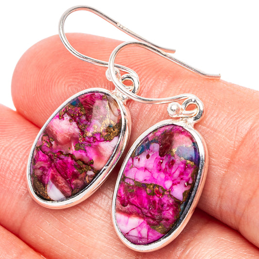 Kingman Pink Dahlia Turquoise Earrings 1 1/4" (925 Sterling Silver) E2439