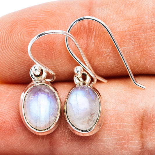 Sterling silver rainbow moonstone oval drop earrings with fishhook closures
