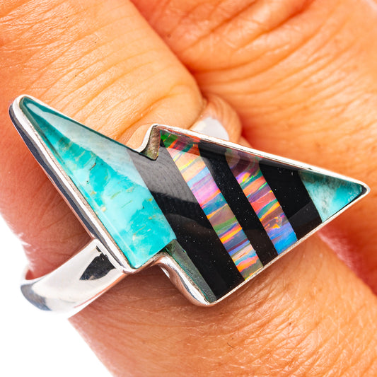 Sterling silver opal bolt ring with turquoise gemstone and black accents