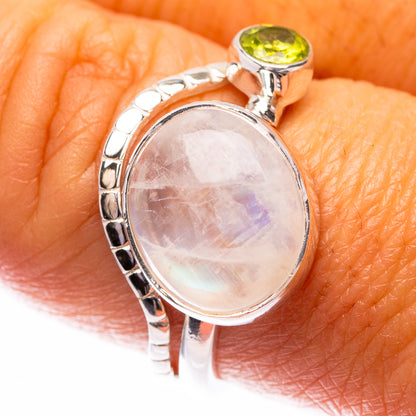 Premium Rainbow Moonstone, Peridot Ring Size 8.5 (925 Sterling Silver) R141806