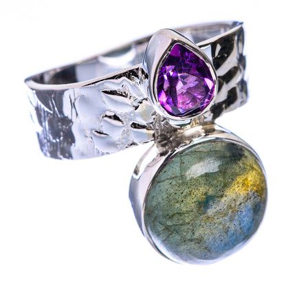 Premium Labradorite, Amethyst Ring Size 7 (925 Sterling Silver) R141813