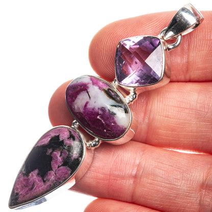 Ruby Zoisite, Amethyst 925 Sterling Silver Pendant 2 3/8"