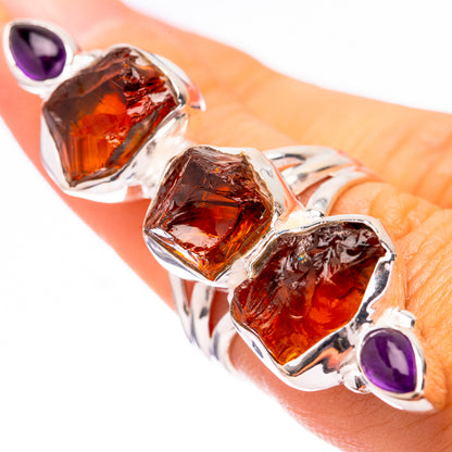 Large Raw Citrine, Amethyst Ring Size 6.5 (925 Sterling Silver) R140657