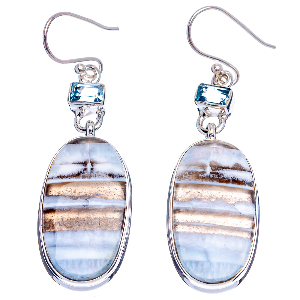 Premium Owyhee opal, Blue Topaz Earrings 2 1/8" (.925 Sterling Silver)