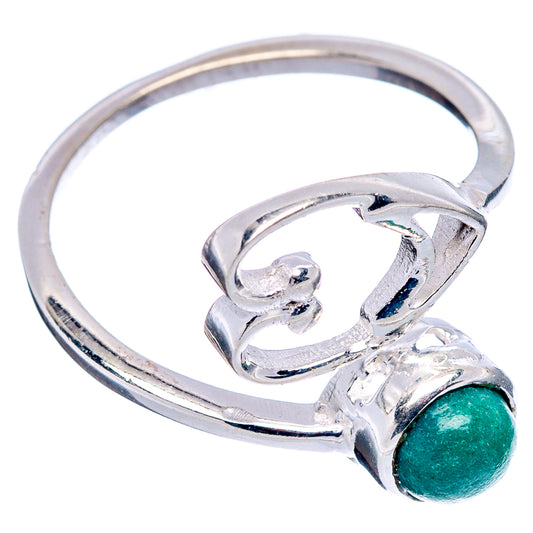 Sterling silver heart dainty ring with green turquoise cabochon and heart prongs