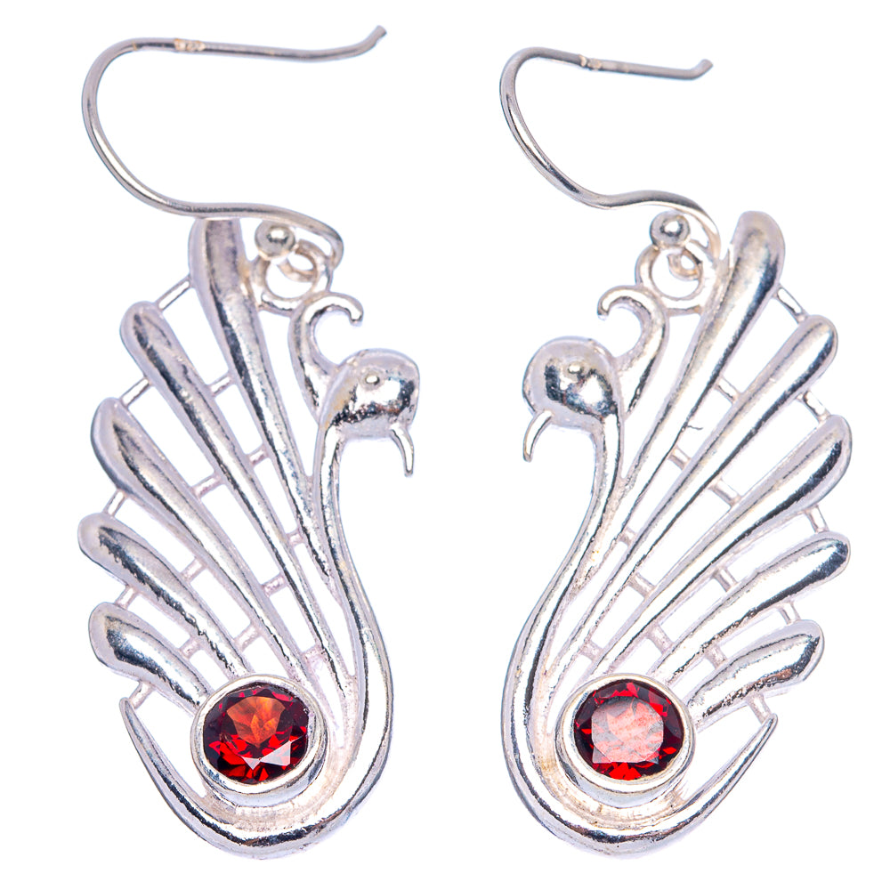 Garnet Swan Earrings 1 5/8" (925 Sterling Silver) E433446
