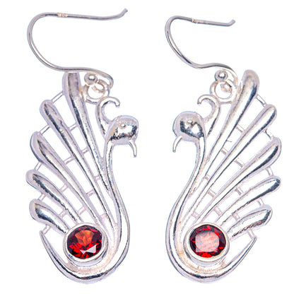 Garnet Swan Earrings 1 5/8" (925 Sterling Silver) E433446
