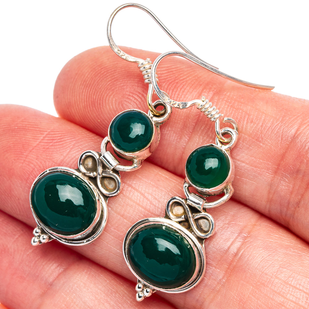 Green Onyx Earrings 1 5/8" (925 Sterling Silver) E433411