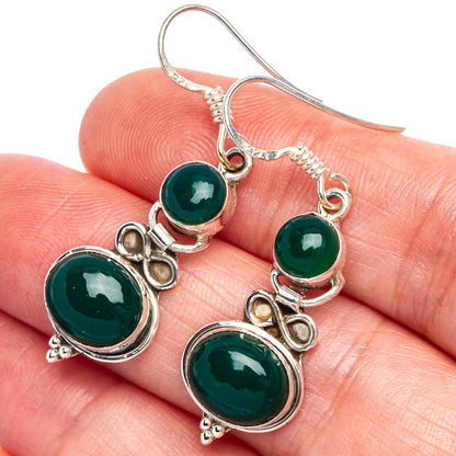 Green Onyx Earrings 1 5/8" (925 Sterling Silver) E433411