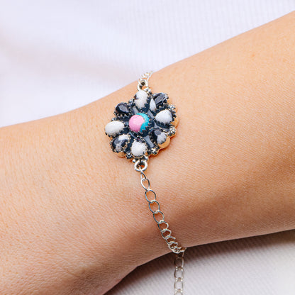 Southwestern Style White Buffalo Turquoise, Cotton Candy Turquoise Bracelet 8 5/8" (.925 Sterling Silver)