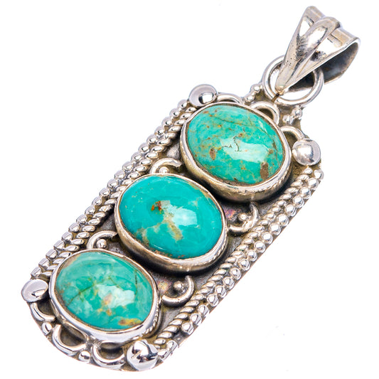 Turquoise pendant with three oval cabochon stones, ornate .925 sterling silver frame