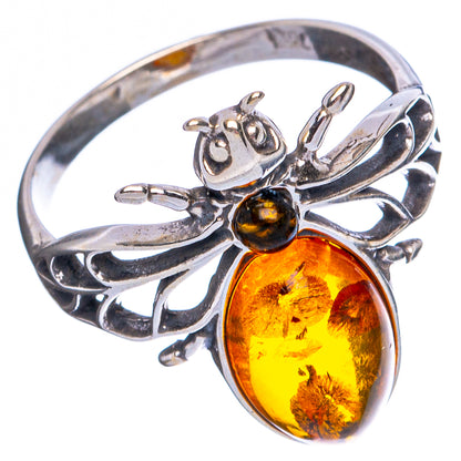 Baltic Amber Honey Bee Ring Size 8 (.925 Sterling Silver)