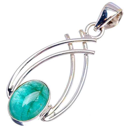 Oval Zambian emerald pendant in .925 sterling silver with curved metal arcs