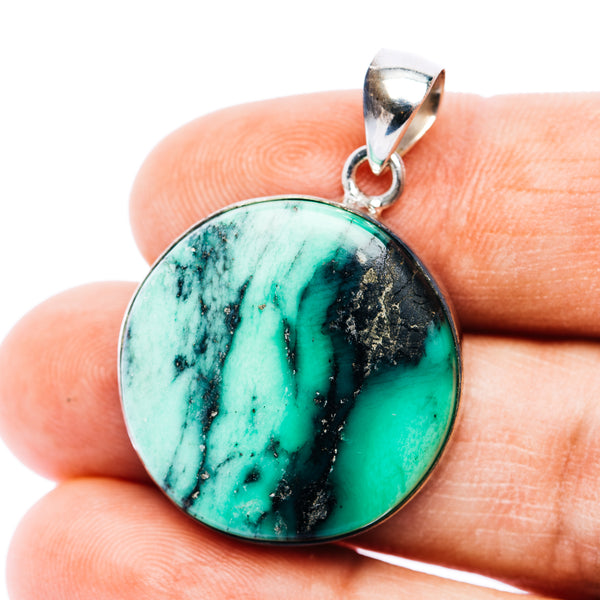 Premium Black Bridge Variscite Pendant 1 3/8" (.925 Sterling Silver)