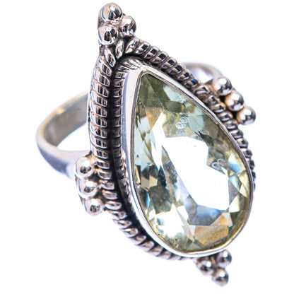 Faceted Green Amethyst Ring Size 6.75 (925 Sterling Silver) R141329