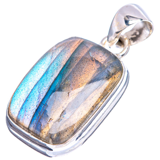 Labradorite pendant .925 sterling silver bezel, rectangular stone with blue and gold shimmer.
