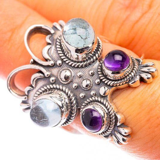 Large Aquamarine, Amethyst Ring Size 6.5 (925 Sterling Silver) R141375