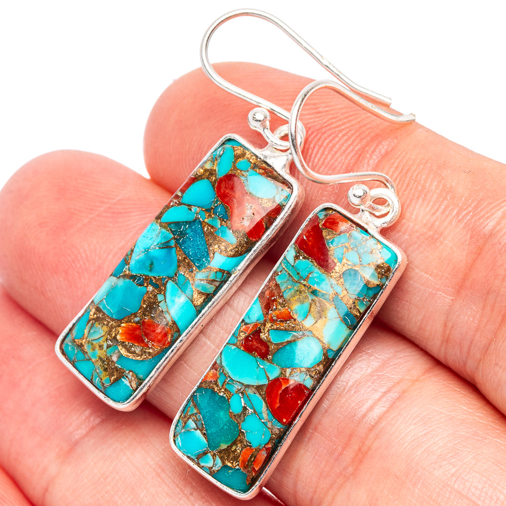 Coral Turquoise Matrix Earrings 1 5/8" (925 Sterling Silver) E2468