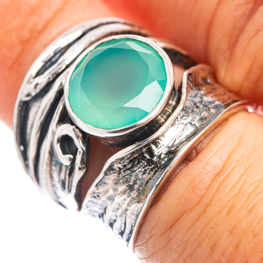 Size 6.5 aqua chalcedony ring with oval teal stone in .925 sterling silver setting