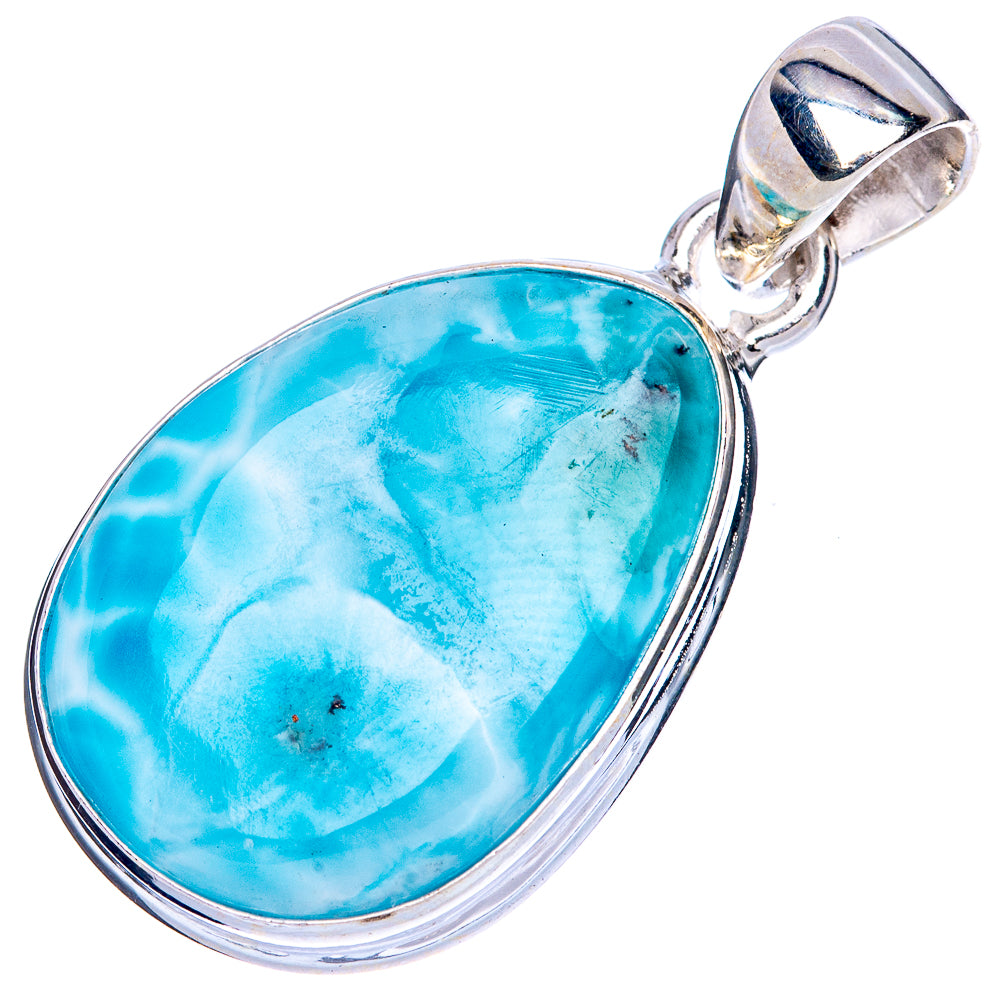Oval Larimar stone pendant in 925 sterling silver bezel, with loop bail