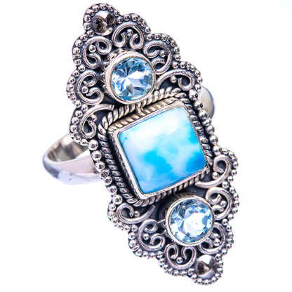 Large Larimar, Blue Topaz Ring Size 9 (925 Sterling Silver) R140843