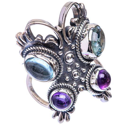 Large Aquamarine, Amethyst Ring Size 6.5 (925 Sterling Silver) R141431