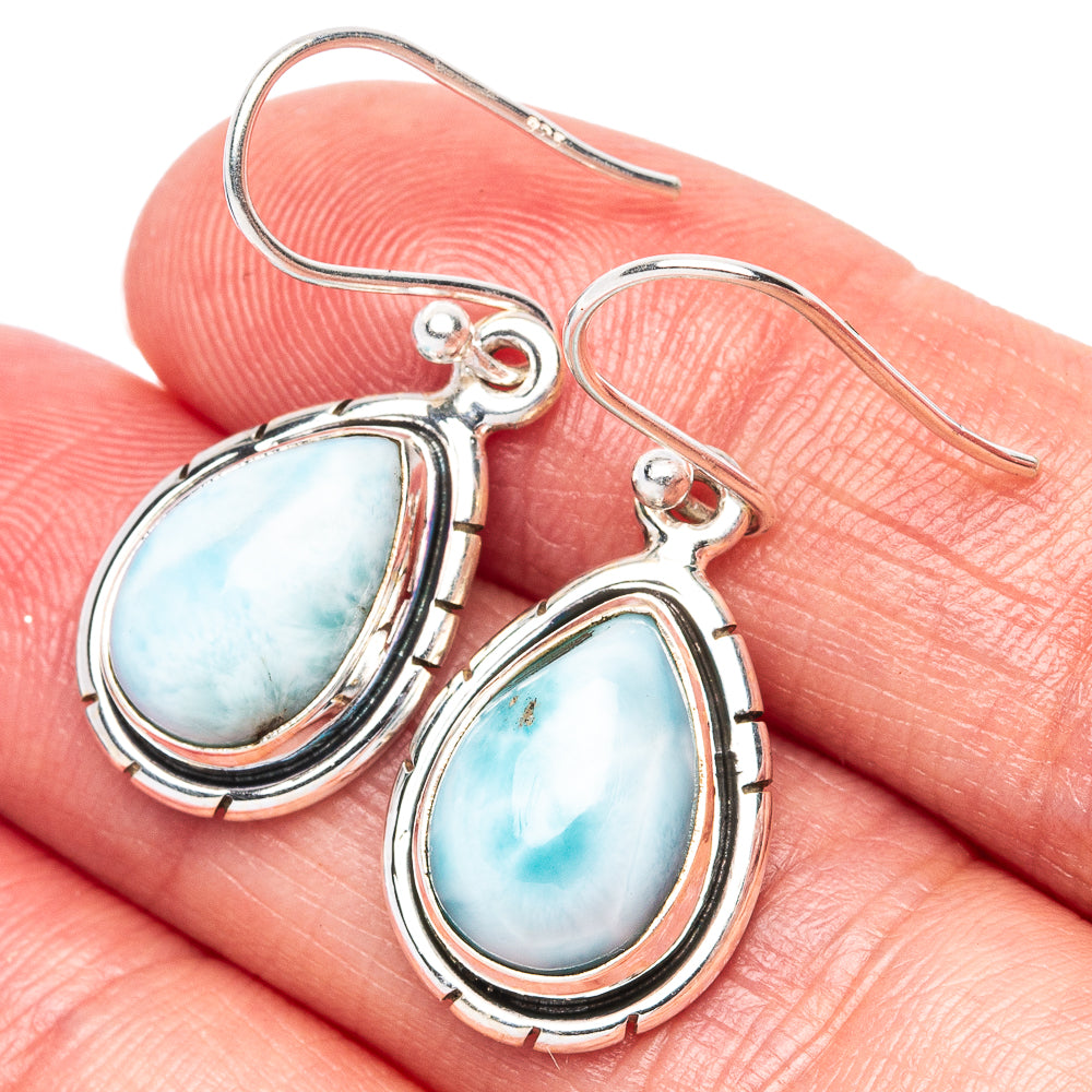 Larimar 925 Sterling Silver Earrings 1 1/4" (925 Sterling Silver) E1956