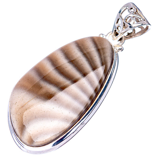 Striped flint drop pendant with ornate .925 sterling silver bail