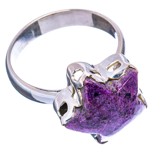 Sterling silver star ring with faceted purple gemstone and openwork prongs