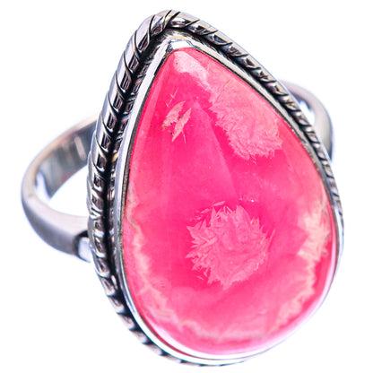 Pink rhodochrosite oval sterling silver ring with rope bezel and split shank