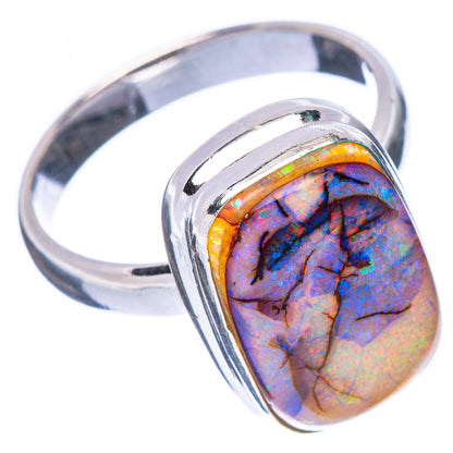 Sterling silver opal ring, oval stone with blue fire and orange-gold flash