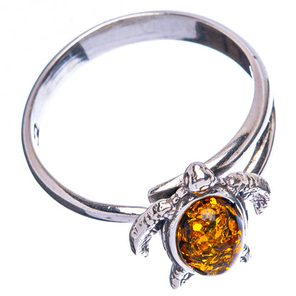 Baltic Amber Sea Turtle Ring Size 5 Adjustable (.925 Sterling Silver)